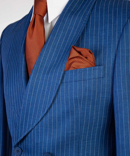 Blue 2-piece Double-breasted Shawl Lapel Suit