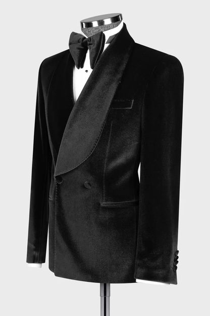 Men's Velvet Shawl Lapel Suit in Black