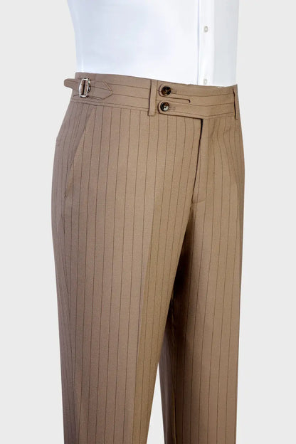 3 Piece Single Breasted Peaked Lapel  Khaki Outfits