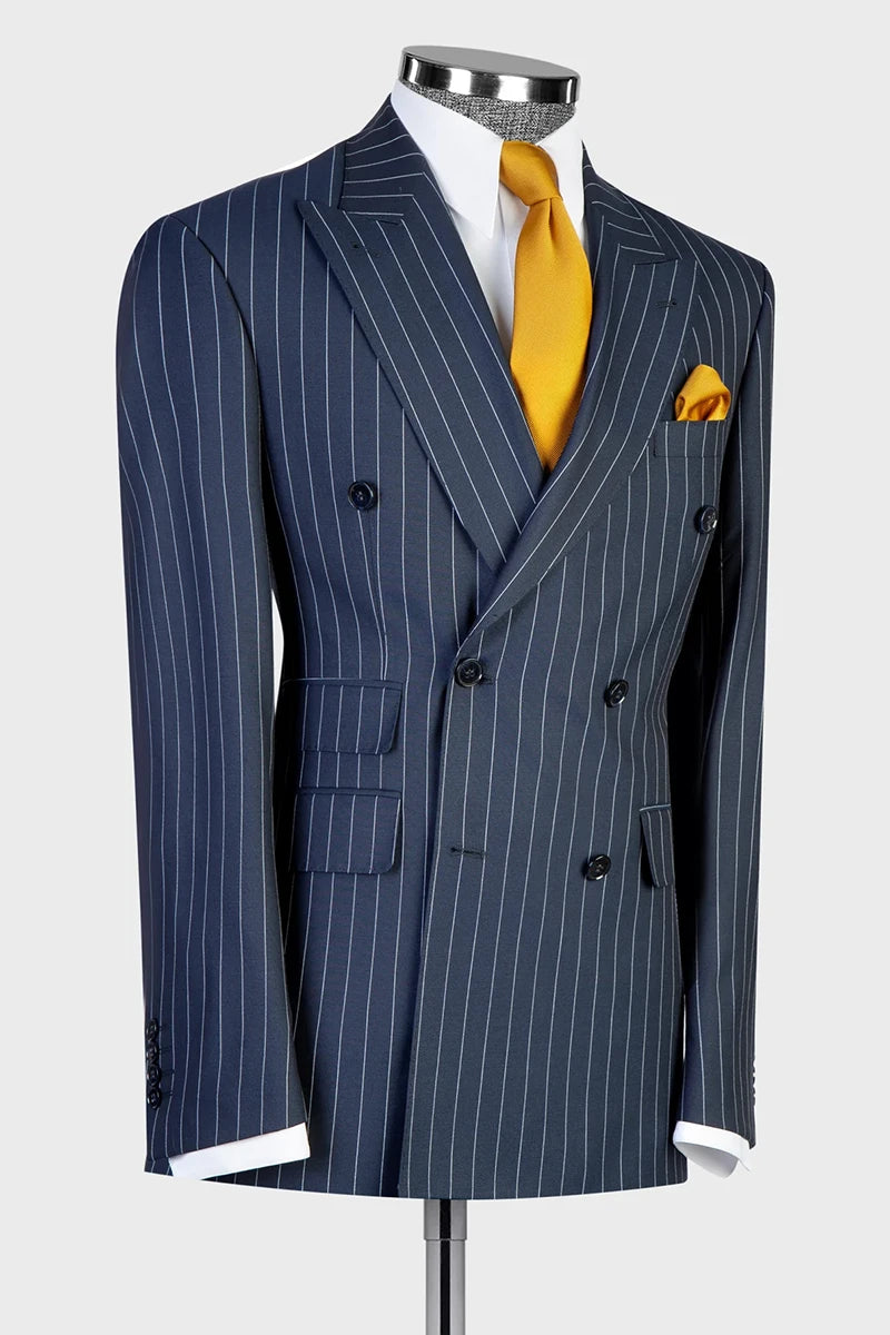Stripe Wide Lapel Double-breasted Suit