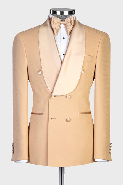 Beige 2-piece Double-breasted Tuxedo