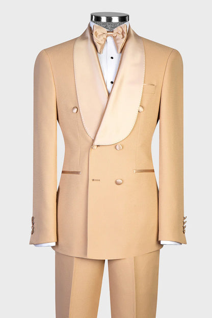 Beige 2-piece Double-breasted Tuxedo
