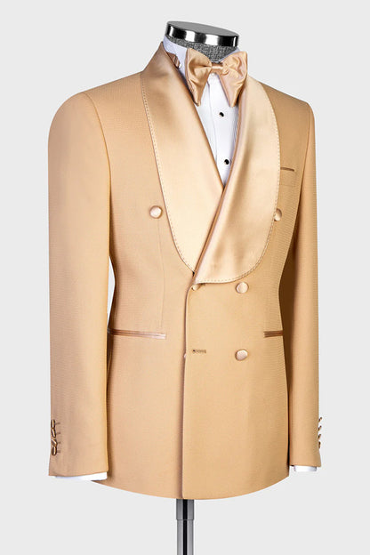Beige 2-piece Double-breasted Tuxedo