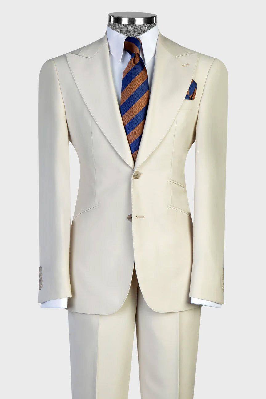 Ivory 3-piece Peak Lapel Single-breasted Suit