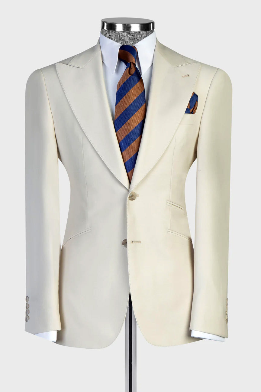 Ivory 3-piece Peak Lapel Single-breasted Suit