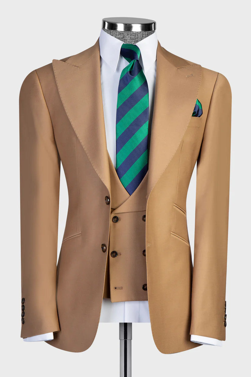Khaki  Peak Lapel Tuxedo 3-piece Suit for Prom