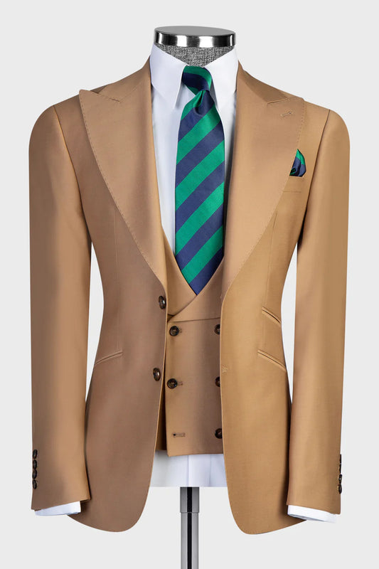 Khaki  Peak Lapel Tuxedo 3-piece Suit for Prom