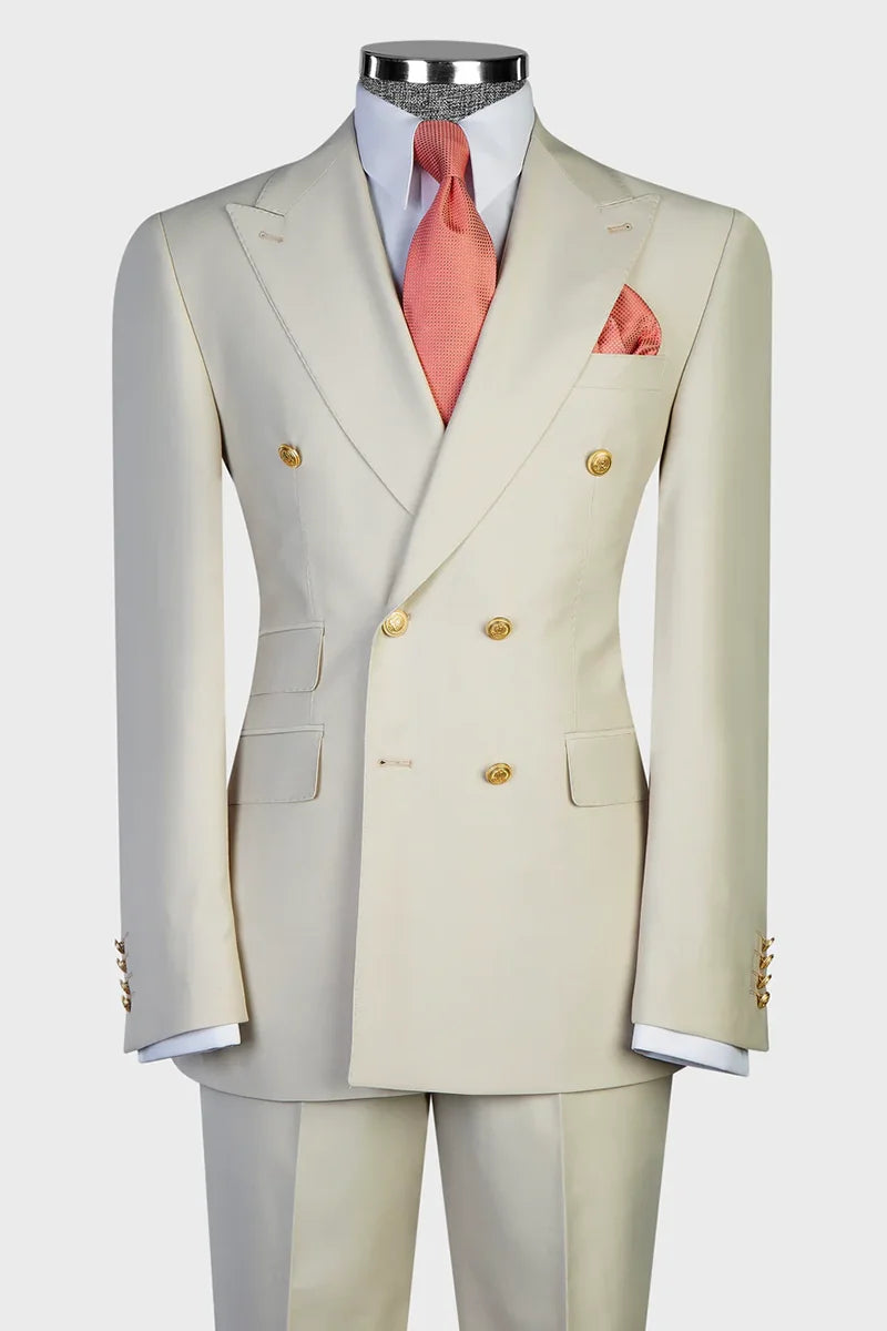 Ivory 2-piece Peak Lapel Double-breasted Suit for Prom