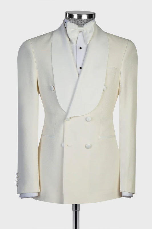 Beige 2-piece Shawl Lapel Double Breasted Tuxedo