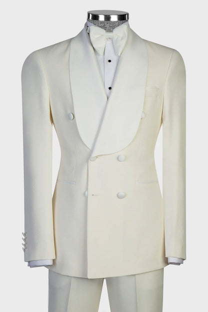 Beige 2-piece Shawl Lapel Double Breasted Tuxedo