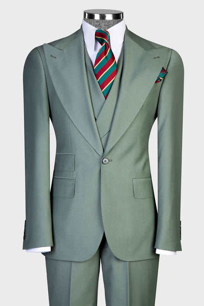 Sage Green Single-breasted Peak Lapel 3-piece Suit
