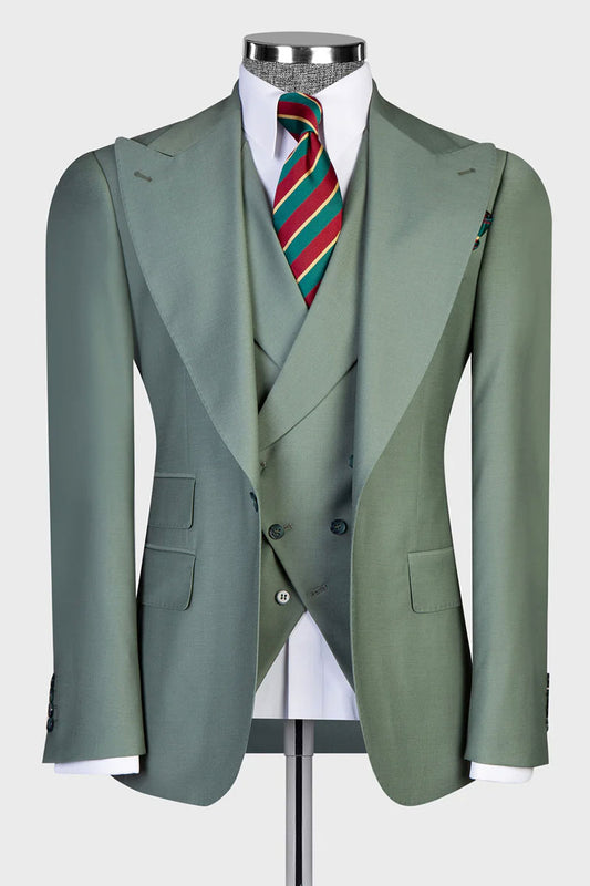 Sage Green Single-breasted Peak Lapel 3-piece Suit