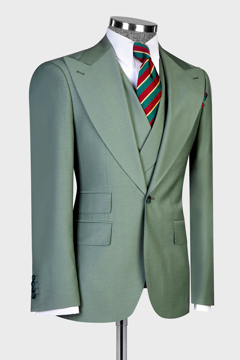 Sage Green Single-breasted Peak Lapel 3-piece Suit