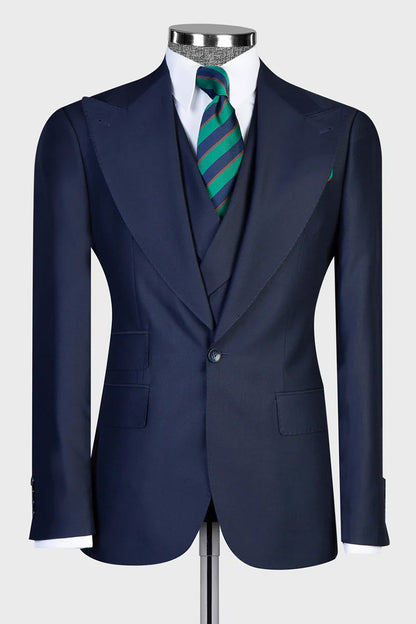 Navy 3-piece Peak Lapel Single Breasted Suit