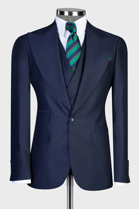 Navy 3-piece Peak Lapel Single Breasted Suit