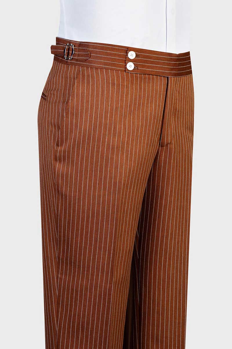 Pinstripe One-button 2-piece Suit in Brown