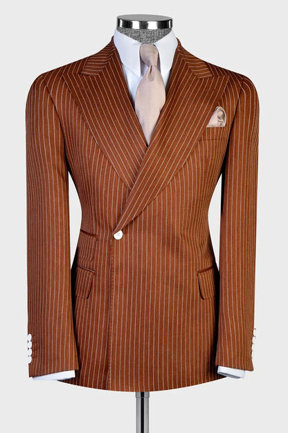 Pinstripe One-button 2-piece Suit in Brown
