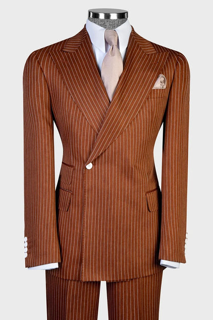 Pinstripe One-button 2-piece Suit in Brown