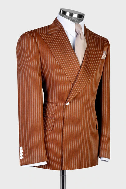 Pinstripe One-button 2-piece Suit in Brown
