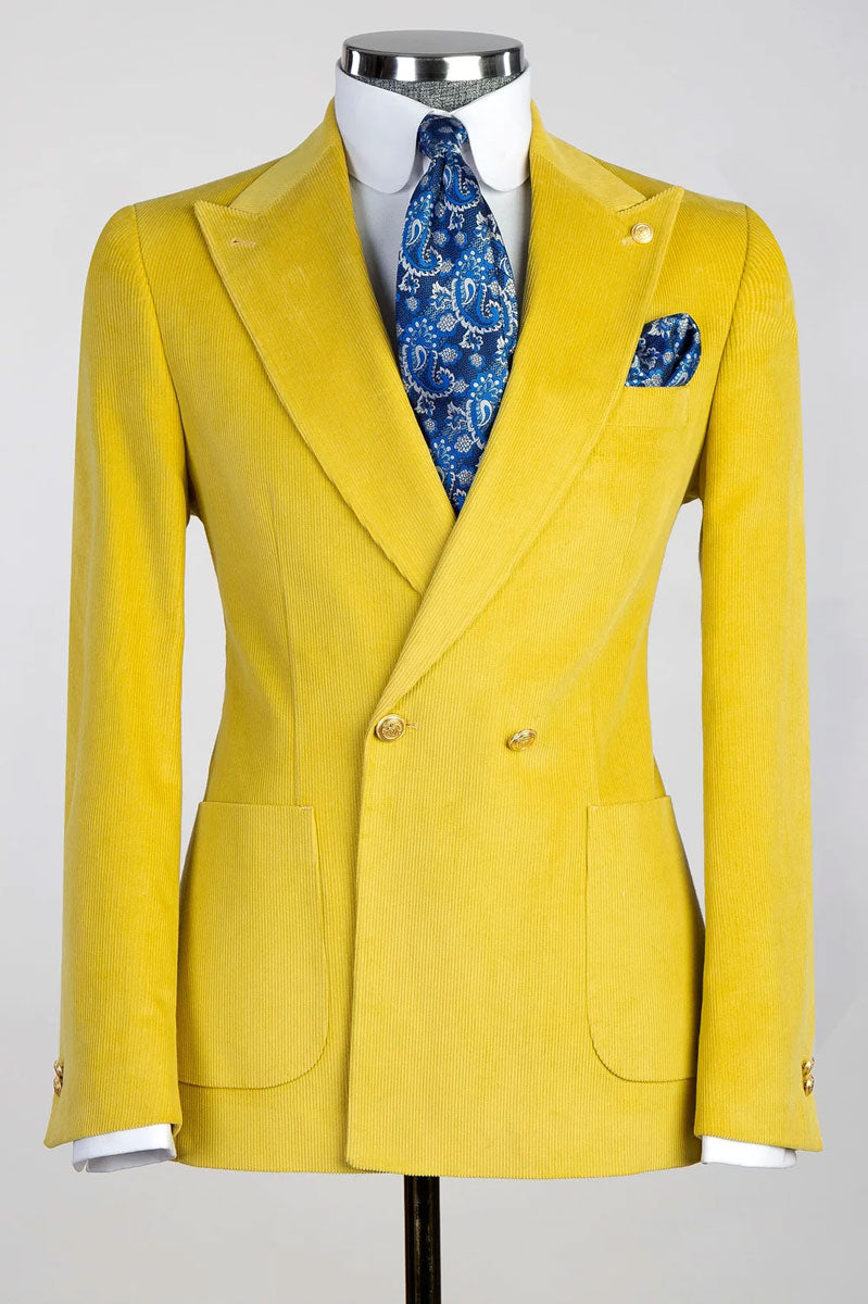 Men's Chic Corduroy Suit in Yellow