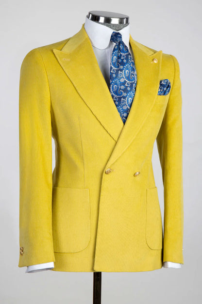 Men's Chic Corduroy Suit in Yellow