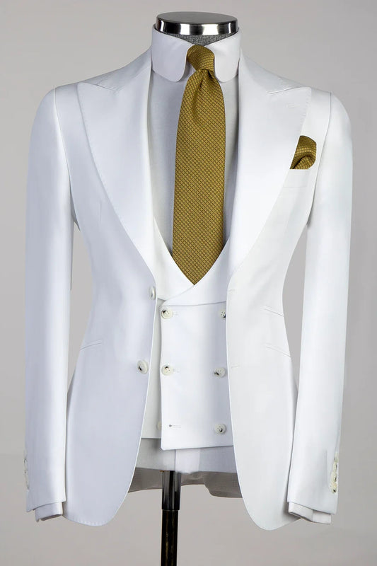 White 3-piece Single-breasted Peak Lapel Suit