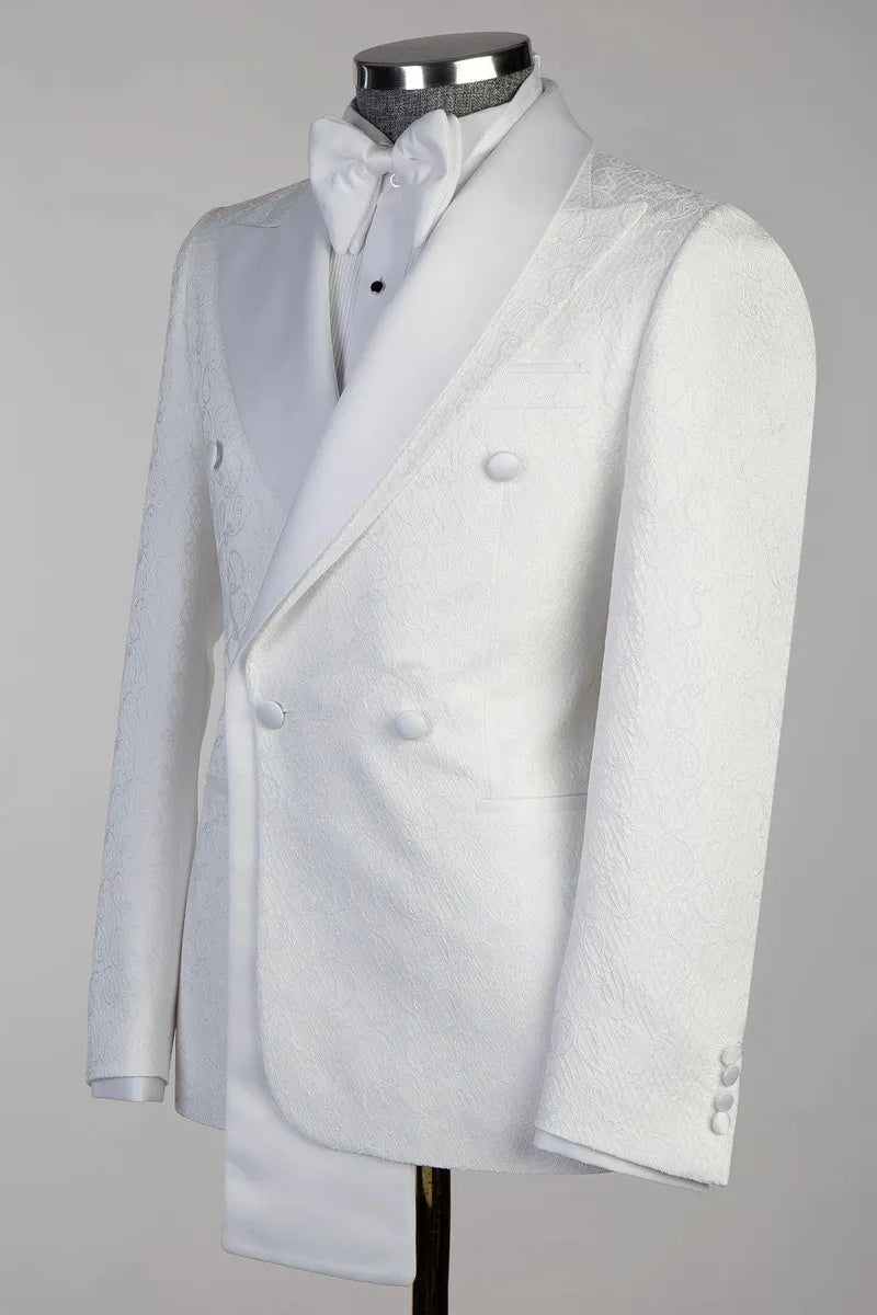 White Double Peaked Lapel  Double Breasted 2-pieces Suits with Long Hem