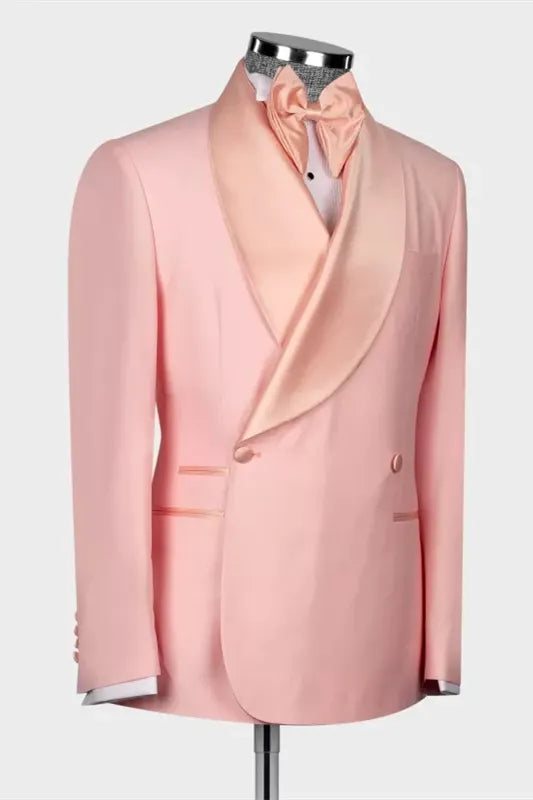 Pink Double Breasted Shawl Lapel Bespoke Men's Suits