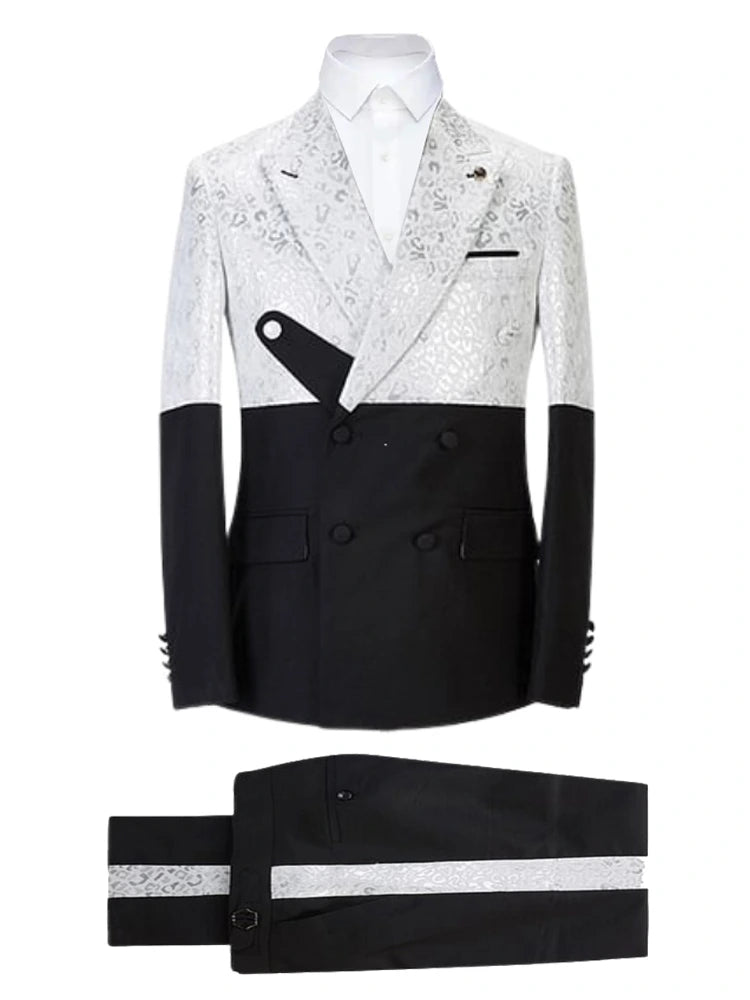 2 Piece Peak Lapel Black White Single-Breasted Suit