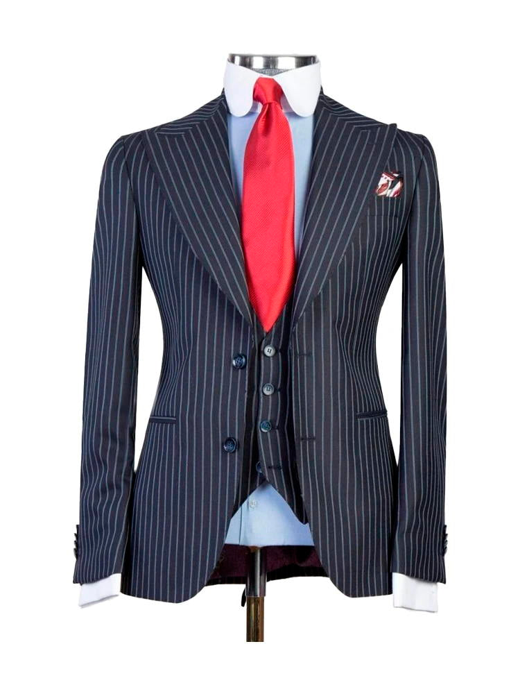 Dark Navy 3 Piece Striped Fashion Suit