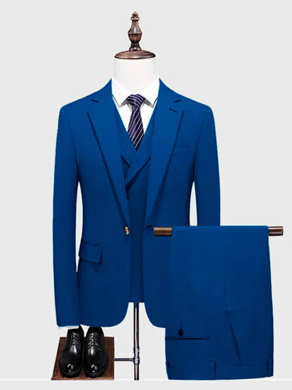 Blue Notch Lapel Slim Fit Man‘s 3 Piece Suit