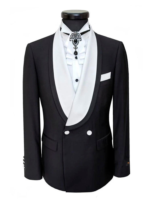 Black & White Slim Fit Wedding Suit For Grooms