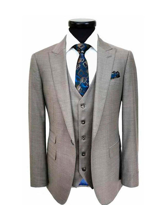 Taupe 3 Piece Bespoke Taupe Slim Fit Suit