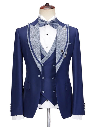 Blue Peak Lapel 3 Piece Prom Suit