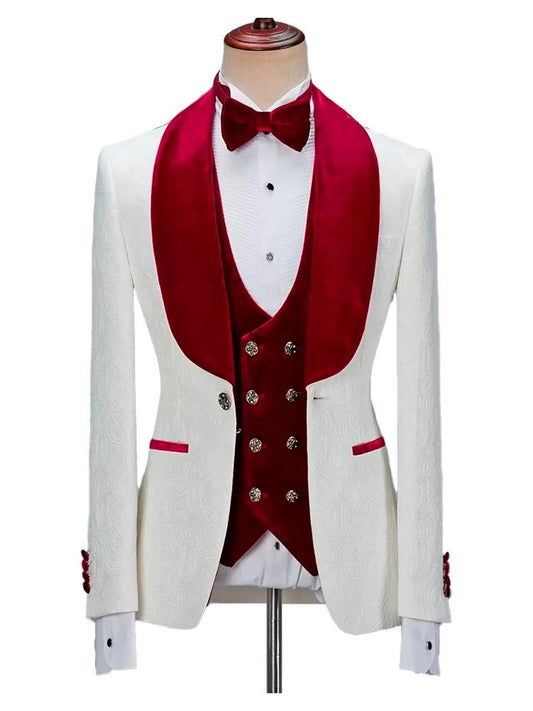 White Slim Fit Shawl Lapel Wedding Men Suits