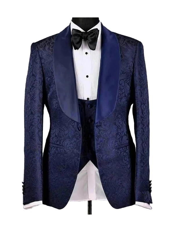 Dark Navy Blue Shawl Lapel Wedding Suits