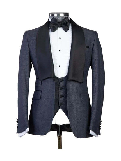 Dark Blue 3 Piece Romantic Shawl Lapel Slim Fit Suits