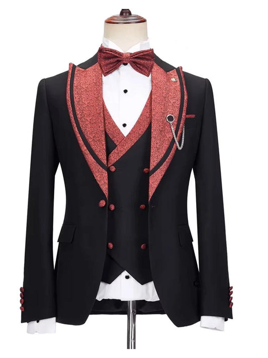 Black Peak Lapel 3 Piece Prom Suit