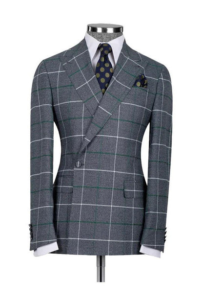 Grey 2 Piece Plaid One Button Suit