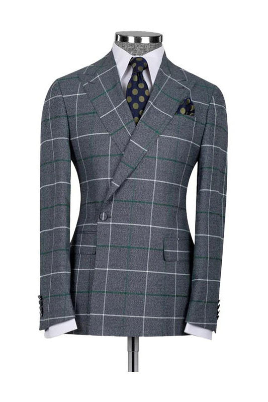 Grey 2 Piece Plaid One Button Suit