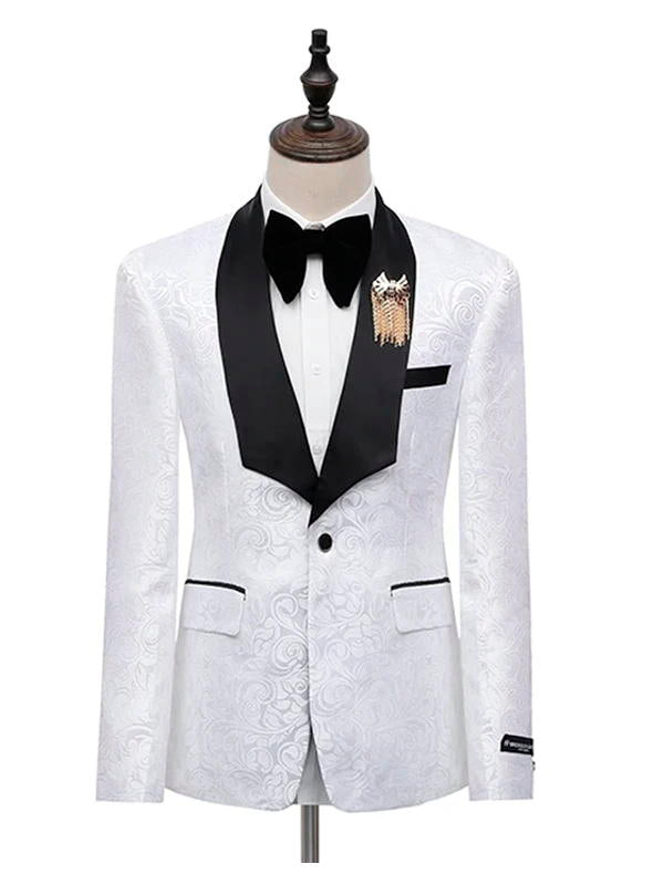 White Single Breasted Black Lapel 3 Piece Suit