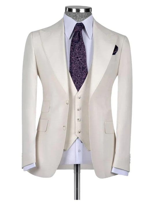 3 Piece Beige Suit Peak Lapel Best for Wedding Business Prom