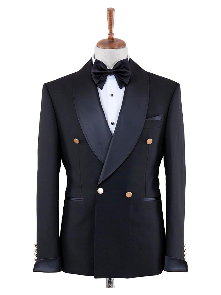 Black Shawl Lapel Double Breasted Wedding 2 Piece Suit