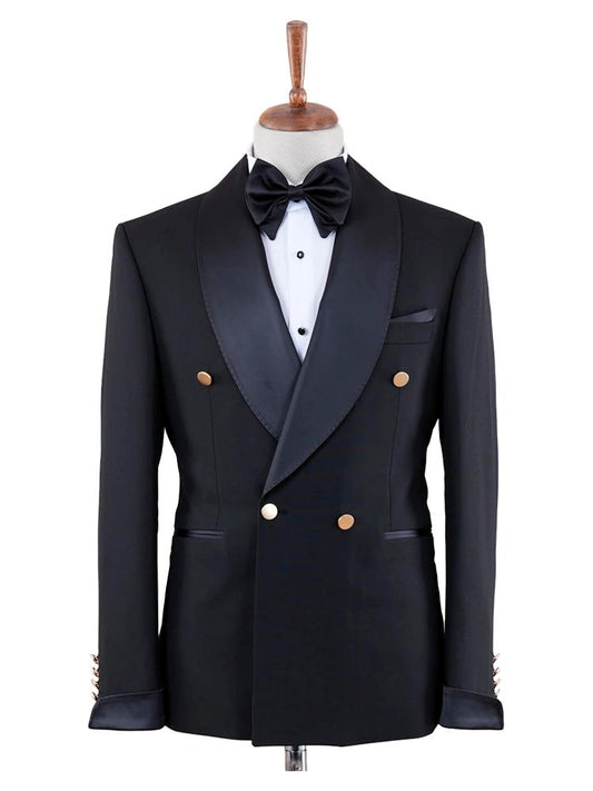 Black Shawl Lapel Double Breasted Wedding 2 Piece Suit