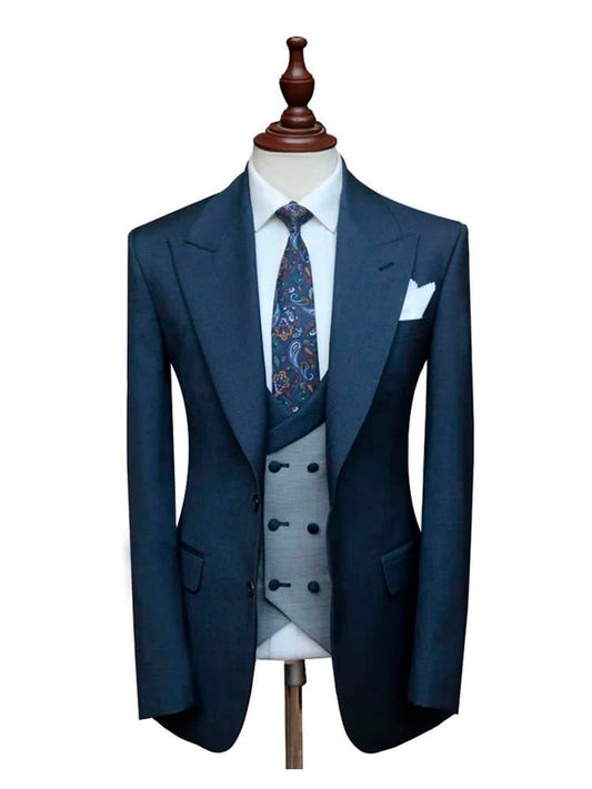 Blue Peak Lapel Slim Fit Single Breasted 3 Piece Suit