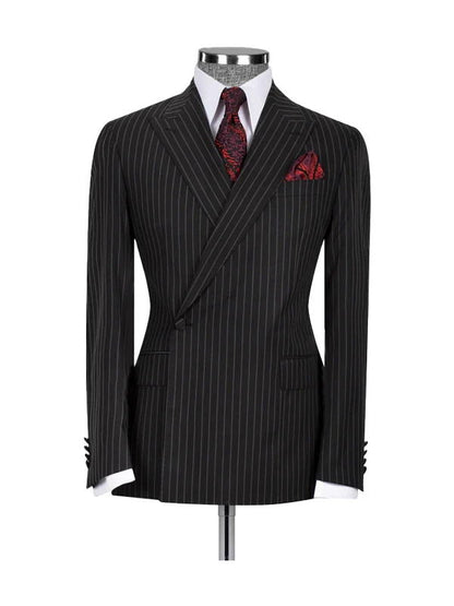 Black 2-Piece Striped Peaked Lapel Prom Suits