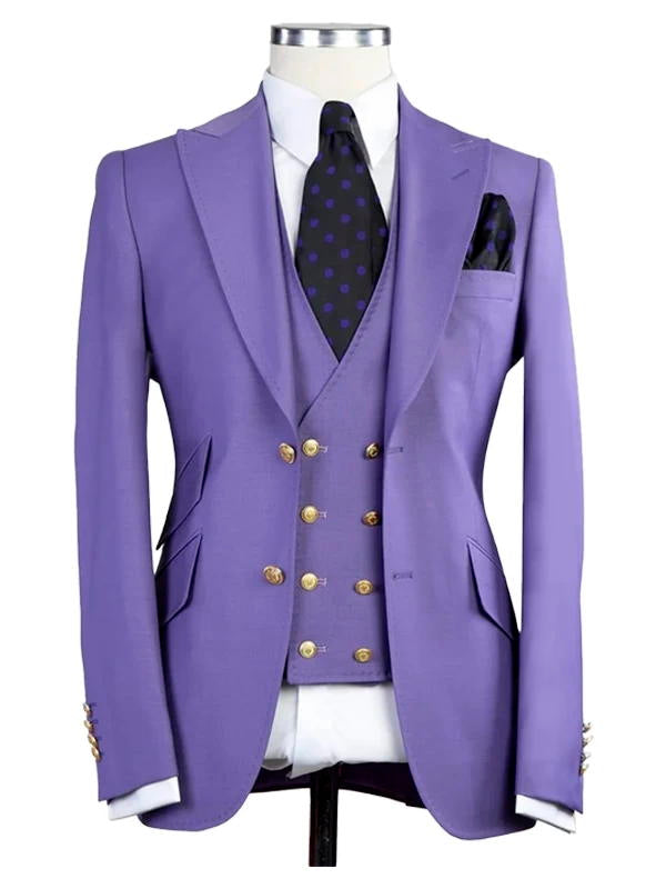 Purple Peak Lapel Men's 3 Piece Suit