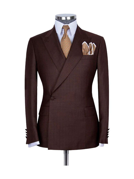 Dark Brown 2 Piece Classic Peak Lapel Side Button Suit