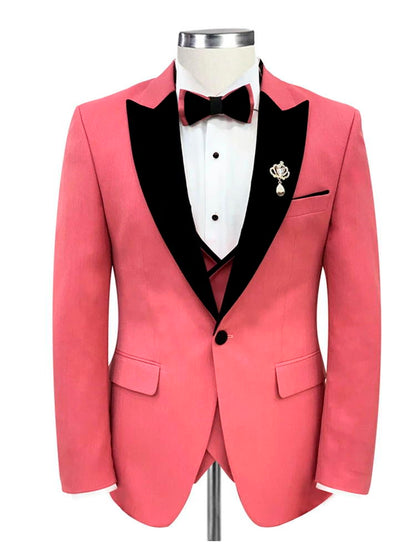 Pink with Black Satin Peak Lapel 3 Piece Tuxedo Suit