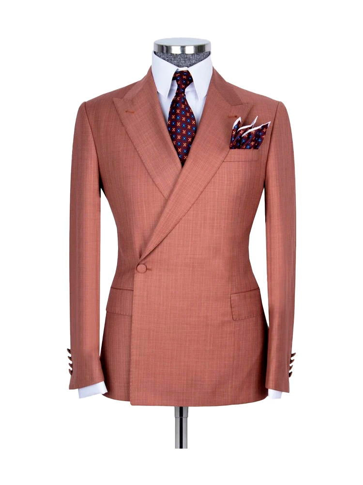 Brown 2 Piece Classic Peak Lapel Side Button Suit